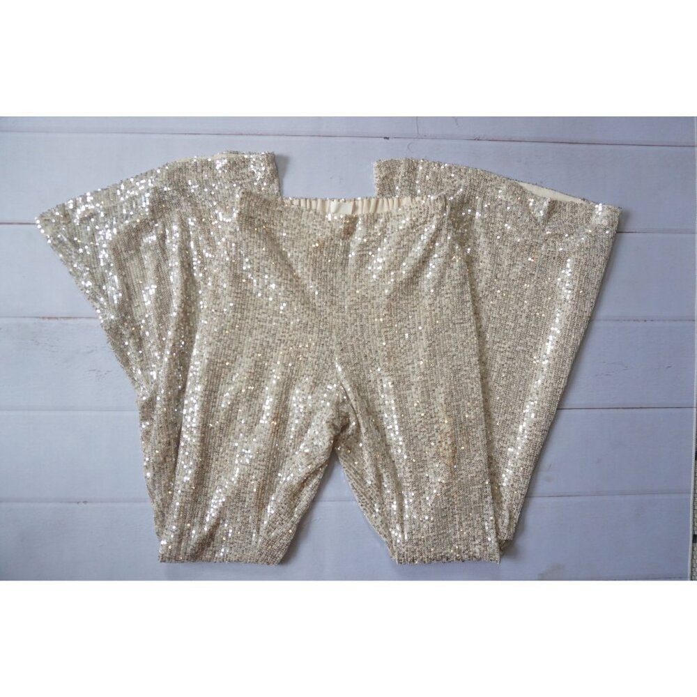 By Together Gold Sequin High Rise Flared Pants– Size S